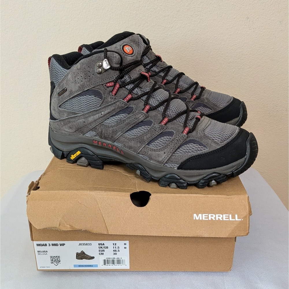 New Merrell Men's Moab 3 Mid Waterproof Boots Beluga Color Size 12
